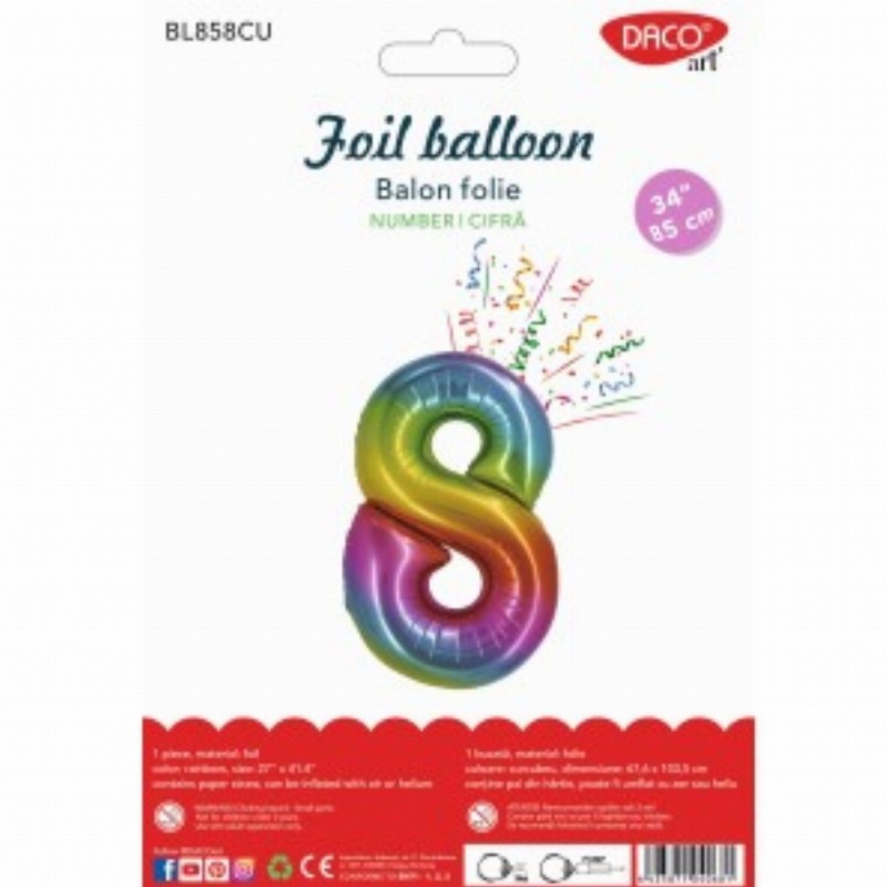 Balon Folie Cifra 0 Curcubeu 85 Cm