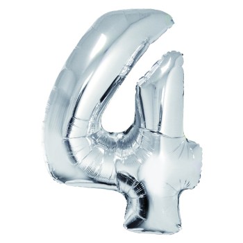 Balon Folie Cifra 4 Argintiu 85 Cm