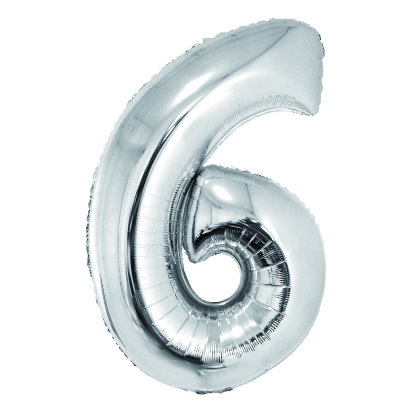Balon Folie Cifra 6 Argintiu 85 Cm