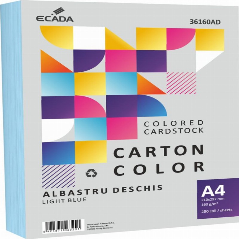 Carton Color 160g Mp A4 250 Coli Albastru Deschis