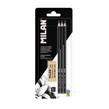 Creion Carbune Set 3 Radiera Master Gum