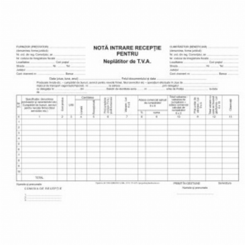 Nota De Receptie Fara Tva Si Constatare De Diferente Aa L03769